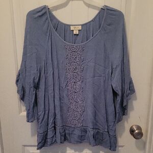 Womens Light Blue Boho Style Blouse XL Top